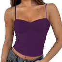Going Out Tops for Women - Sexy Crop Tank Top Double Lined Spaghetti Strap Trendy (Small, Dark Purple)