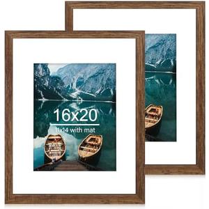 Hongkee 16x20 Frames Set of 2, Rustic Brown Wood Style - Display 16 x 20 Picture without Mat or 11x14 Picture with Mat, Wall Mounting Horizontal and Vertical