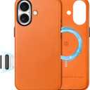SHIELDON Genuine Leather Case for iPhone 17 6.3 Inch 2025 | Compatible with Magsafe, Updated Camera Button, Magnetic Wireless Charging, Anti-Scratch, Shockproof, Protective Phone Cover - Orange