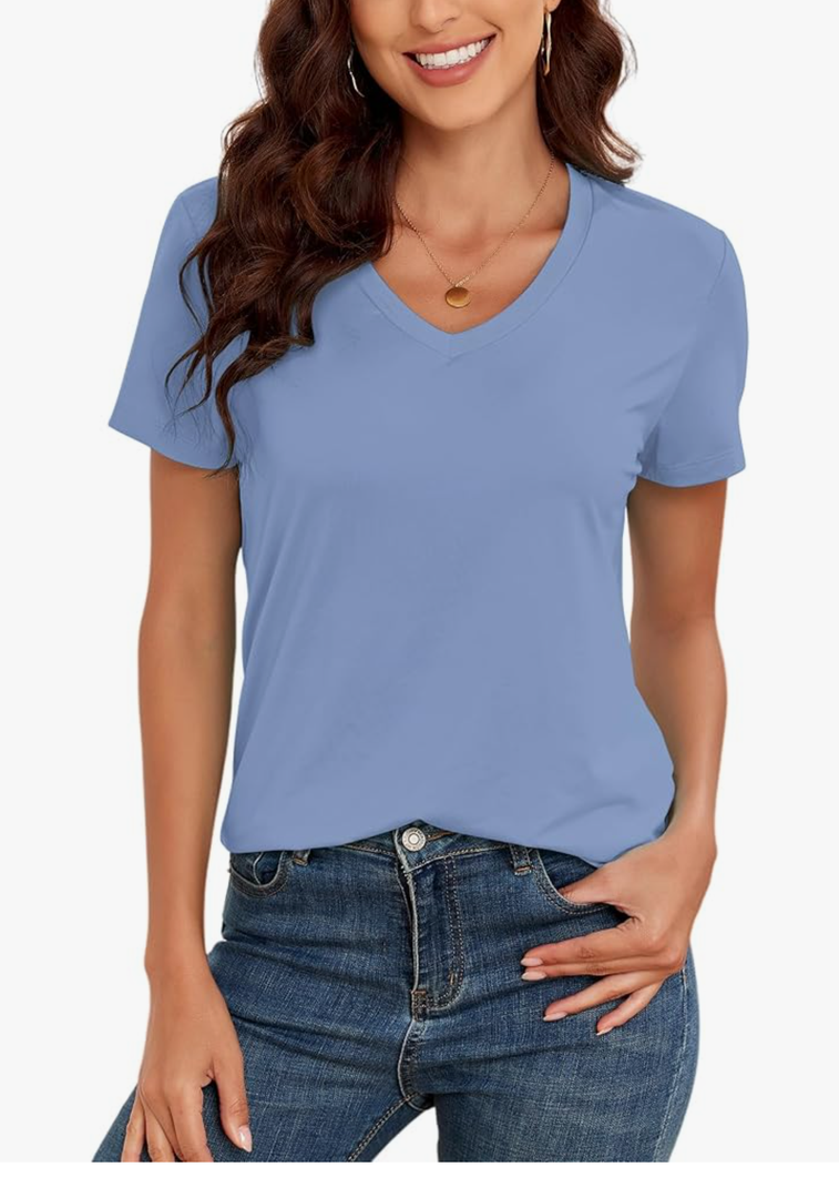 Uinke Neck Basic T Shirts for Women UPF 50+ Short Sleeve 2025 Summer Trendy Tops Solid Casual Loose Fit Tee Shirt, Size S