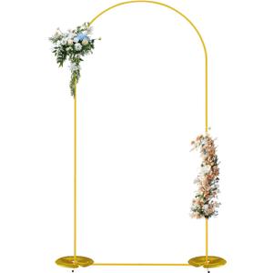7.2FT Gold Arch Backdrop Stand with 2 Water Bag, Wedding Arch Frame for Balloons/Flowers/Baby Shower/Birthday, Sturdy Metal Backdrop Stand for Indoor/Outdoor Weddings/Ceremonies