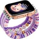 Beaded Bracelets Compatible with Kids Apple Watch Band 38mm 40mm 41mm 42mm 44mm 45mm 46mm 49mm, Cute Stretchy Strap for iWatch Series 10 9 8 7 6 5 4 3 SE SE2 for Girls Boys and Small Wrists