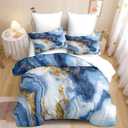 Marble Comforter Set King Size Blue Marble Texture Abstract Comforter Gold Modern Fluid Marbling Soft Breathable Microfiber Cottagecore Bedding Set 3 Pcs for Bedroom Decor