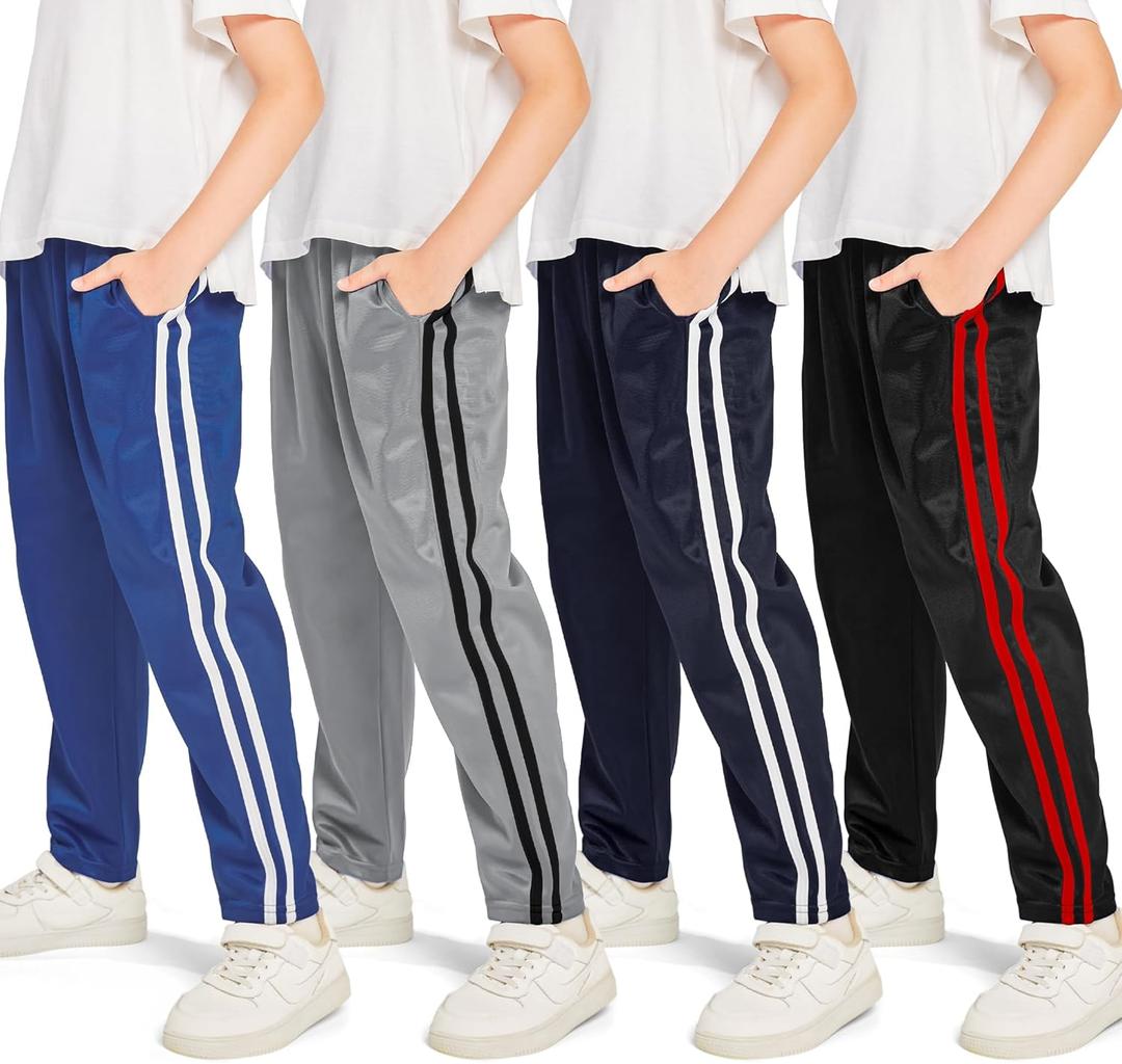 Resinta 4 Pack Boys' Fleece-Lined Open Bottom Sweatpants Boys Athletic Active Jogger Pants with Pockets and Drawstring (X-Large, Royal blue-white, light grey-black, black-red, navy-white)