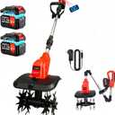 Cordless Tiller Cultivator, 360PRM Electric Garden Tiller, with 2X4.0Ah Batteries & LCD Display, 48 Steel Tines, 9" Tilling Width, 6.6" Depth, Battery Powered Rotary Tiller Lawn/Soil Cultivation