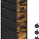 LASZOLA 5 Drawer Narrow Dresser Slim Cabinet Skinny Storage Tower Chest, Ideal for Small Spaces Bathroom Bedroom, Between Washer and Dryer, Lightweight Mobile on Wheels, Sturdy Fabric Drawers, Brown (29.5-33.5 inch)