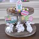 Easter Bunny Figurines, 3PCS White Resin Rabbit Decor with Hand-Carved Texture, Cute Easter Bunnies Collectables for Home Spring Tabletop Centerpiece, Tiered Tray, Shelf (White)