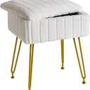 IBUYKE Stool Chair with Storage Space, Footrest Footstool Ottoman, Small Side Table, with 4 Metal Legs, with Anti-Slip Feet, for Makeup Room, Bedroom, White, Faux Fur LG-50W