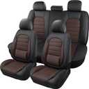 Car Seat Covers Full Set, 5 Seats Universal Leather Seat Covers for Cars, Waterproof Front and Rear Seat Cover, Breathable Automotive Seat Cover for Most Sedans, Trucks, SUVs, Black & Brown