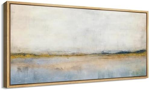 SIGNFORD Extra Large Framed Canvas Print Wall Art Reflective Lake with Golden Accents Illustrations Modern Art Calm Warm for Living Room, Bedroom, Office - 60"x30"