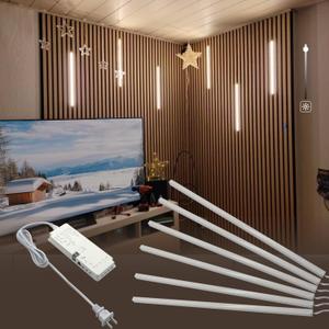 HAMRVL Wood Slat Wall Panels LED Recessed Lighting - DC12V 6pcs 16in Self-Adhesive Dimmable Wall Panel Lights with Touch Switch, 4000K White LED Light for Acoustic Panels, Headboard, Cabinet Lighting