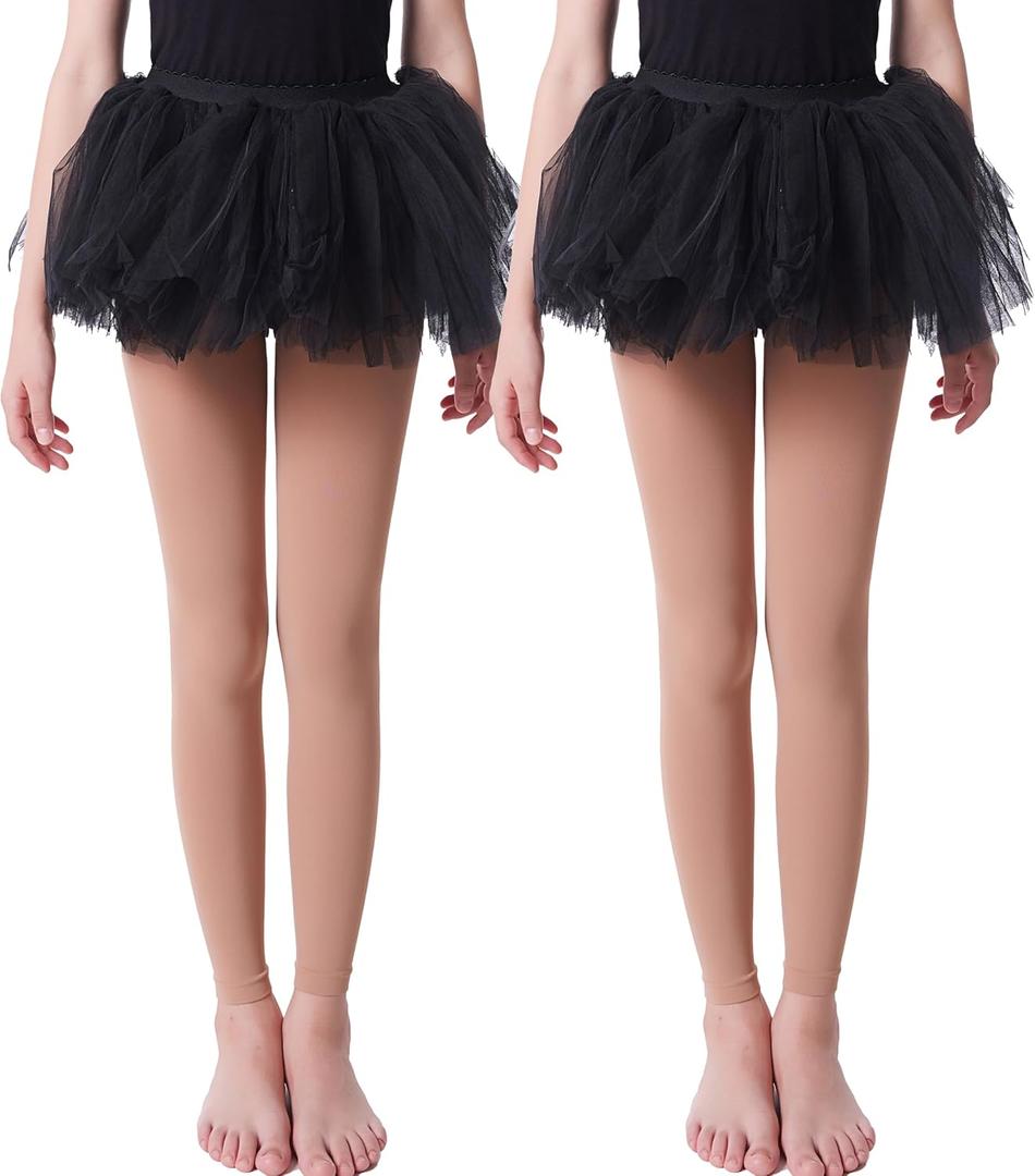 Frola Girls' Opaque Footless Tights Ultra Soft Solid Colored Dance Tights Age 2-13 (4-6 Years, 2pairs Light Suntan)