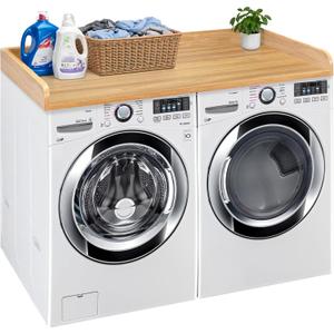 Royxen Washer Dryer Countertop with Solid Wood Core,54W x 27.5D Laundry Countertop with Edge Rails,Washer and Dryer Topper for Laundry Room Organization (Oak)