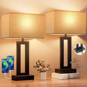 Seealle Bedroom Lamps for Night Stands - Touch Control, 3 Way Dimmable, USB C+A Charging, LED Bulbs, Easy Assembly (Medium(19.6in))