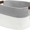ECDYQXVU Cotton Rope Basket, Storage Baskets with Handle, 15x10x9 Inch Woven Basket for Shelves, Laundry, Towels, Clothes, Books (White/Grey 1Pack)