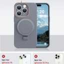 Liquid Silicone Case for iPhone 15 pro MAX with Magnetic Ring Stand, Upgraded Camera Lens Protection, Mil-Grade Drop Shockproof, Anti-Scratch Microfiber Lining Silicone Case (Gray)