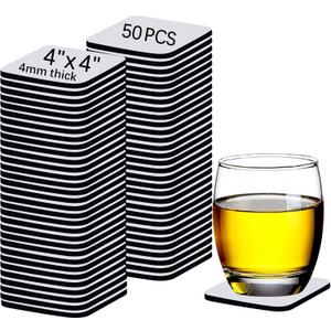 50 PCS Sublimation Blank Cup Coasters Bulk, 4x4 Inch Square Blank Cup Mat Rubber for Sublimation Transfer Heat Press Printing DIY Crafts