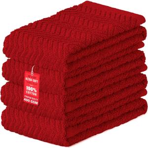 DecorRack 100% Cotton Kitchen Towels, 15" x 25" Absorbent Dish Towels [Premium Quality 400 GSM] Red (Pack of 4)