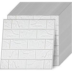 30 Pcs 3D Wall Panels Peel and Stick, White Brick Wallpaper Peel and Stick Waterproof Faux Brick Wall Panels Decorative Self Adhesive Tiles for Interior Walldecor, Home Decoration