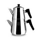 Serenk Definition Stainless Steel Teapot Set, 1L Teapot & 2L Lower Pot, Double-Stacked Design, Induction Compatible, Mirror Polished Finish, Tea Kettle for Home