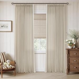 108 Inch Pinch Pleat Semi Sheer Curtains 108 Inches Long for Bedroom Living Dining Room Neutral Farmhouse Light Filtering Burlap Thick Linen Pinch Pleated Window Curtain 2 Panels Oatmeal Beige Sand