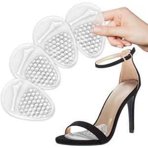 Metatarsal Pads Women, Ball of Foot Cushions for Women, Honeycomb Pattern for Anti-Slip & Shock Absorption, Invisible Design, 8 Colors and Velvet Surface Options, Black Heels, Kitten Heels (2 Pairs) (Clear)