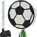 WERNNSAI Soccer Ball Piata-Soccer Party decoration Piata with Blindfold Bat for Kids Sports Themed Birthday Party Supplies Mirror Roller Skating Pull String