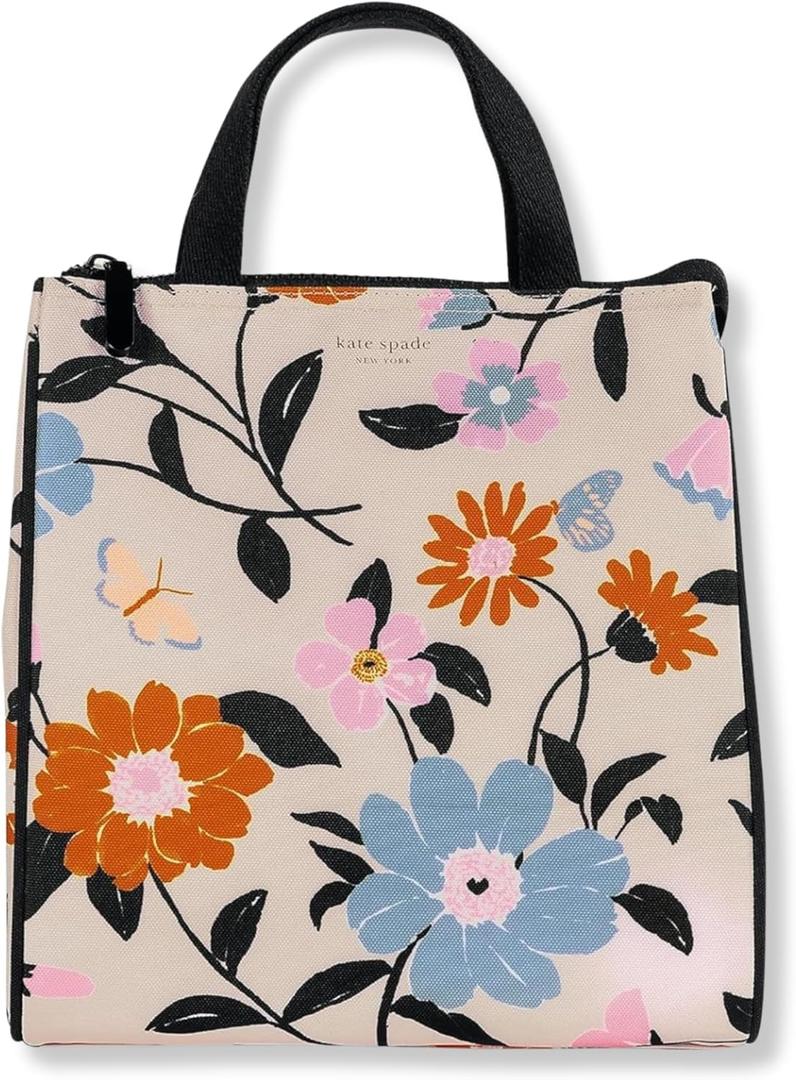 Kate Spade New York Portable Soft Cooler Lunch Bag, Thermal Tote with Insulated Interior Lining and Storage Pocket, Lunch Tote for Women, Floral Garden (One Size)