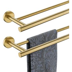 JQK Double Bath Towel Bar, Brushed Gold 33 Inch 304 Stainless Steel Thicken 0.8mm Towel Rack for Bathroom, Towel Holder Wall Mount, Useable Length 30 Inch 2 Pack