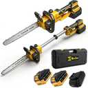 12" Electric Chainsaw Cordless with Extension Pole, 21V Battery Powered Brushless 12 Inch Cordless Pole Saw, 2 x 4.0Ah Batteries and Charger for Wood Cutting, Tree Trimming Branch Pruning
