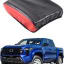 Leather Center Console Armrest Cover Compatible with Toyot@a Tacoma 2024 2025+ | Premium PU Cushion Pad & Storage Organizer | Custom Fit Protector (Black Carbon Fiber(Red Side))