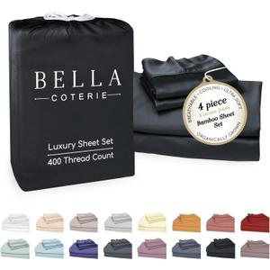 Bella Coterie Luxury Bamboo Viscose King Size Sheet Set | 100% Organically Grown | Ultra Soft | Cooling for Hot Sleepers | 18" Deep Pocket [Black] (King - 2 Pillowcases)