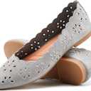 FRACORA Women's Ballet Flats Black PU Leather Dress Shoes Comfortable Round Toe Slip on Flats with Breathable Eyelets (10, Grey)