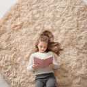 OLANLY Beige Round Rugs for Bedroom - Machine Washable, 6 ft Circle Area Rugs for Living Room, Soft and Fluffy Shaggy Carpet for Teen Girls and Boys, Nursery Rooms, Dorms, Home Decor Aesthetic
