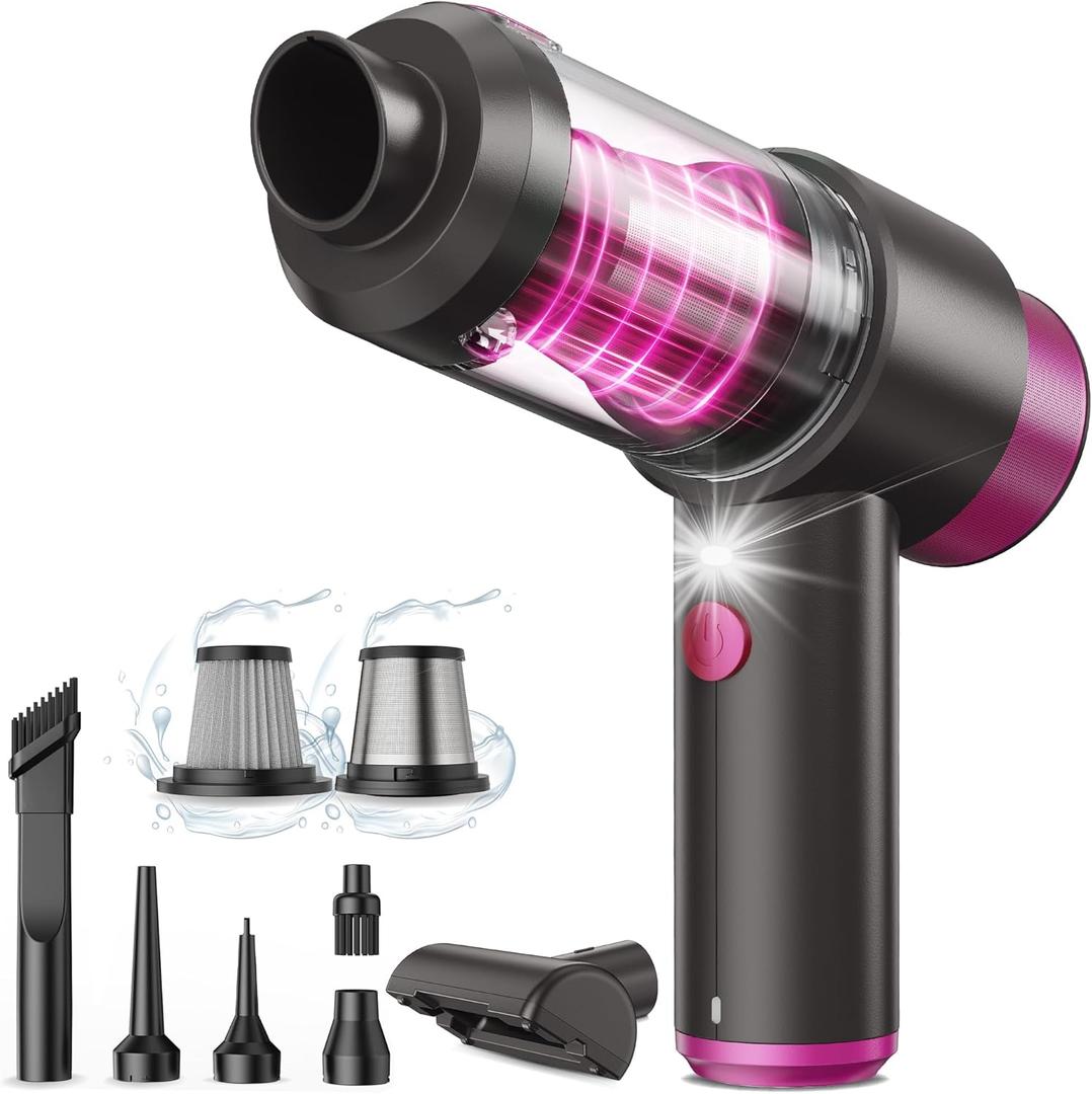 Car Vacuum Handheld Vacuum Cleaner, 15000PA Suction, Mini Vacuums with Air Duster and Blower, Portable Hand Held Vacuum for Car, House, Crumbs, Hair (Pink)