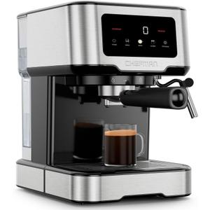 Chefman CraftBrew Espresso Machine, 15-Bar Pump Digital Espresso Maker w/Steam Wand for Latte & Cappuccino, Compact Espresso Coffee Machine w/ 1.5L Removable Water Reservoir - Stainless Steel