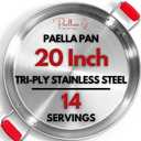 Paelluxe Stainless Steel Paella Pan 20 Inch (50 cm) – Large Tri-Ply Paellera for 14 Servings, Party Size, Induction & Oven Safe, Rust-Free No Seasoning, Spanish Paella Pan with Hot Handle Holders