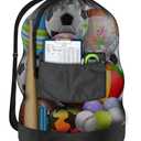 Heavy Duty Soccer Ball Net Bag(100L Extra Large Capacity 10-12Balls), Drawstring Mesh Ball Bag with Zipper Pocket, Sports Equipment Storage Organizer Hold for Gym, Beach, Cloth, Swimming Gears