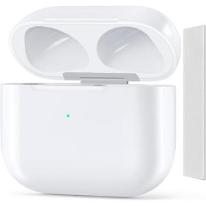 Wireless Charging Case Compatible with AirPods 3, Charger Case Replacement for AirPods 3rd Gen, with Bluetooth Pairing Sync Button, Earphones Not Included (A3C+Gray Cleaning Cloth)