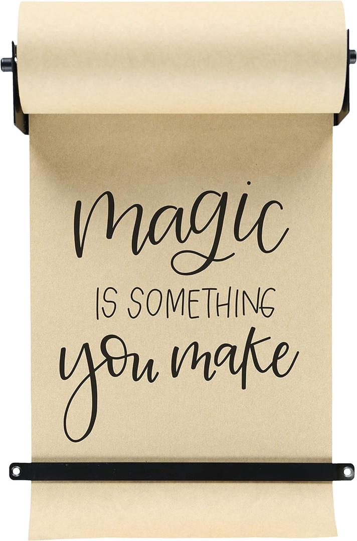 Rettel Roller Kraft Paper Roll Display - Wall Decor/Art Wall Mount - (1) Kraft Paper Roll Included (12 Inch, Black)