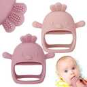 Socub 2 Pack Silicone Baby Teether Toys for Infants 3-6 6-12 Months, BPA Free Anti-Drop Silicone Mitten Teething Toy, Baby Chew Toys for Sucking Needs, Newborn Essentials & Baby Shower Gifts Girls (Rose pink,Dark Pink)