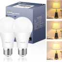 3 Way Light Bulbs 50 100 150 Warm White, A19 3000K, 5/10/15W Energy Saving 500 1000 1500 Lumens, E26 Base LED Bulbs Perfect for Reading, 2 Pack