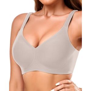 Gailife Smooth Wireless Bras for Women No Underwire Comfort Seamless Supportive Bra Raceback Push Up Bralettes Full Coverage (Large, Light Grey)