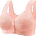 Daisy Lace Bras for Women Front Closure No Underwire Comfort Senior Wireless Snap Closing Bra, Cup Size: 42C