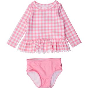 RuffleButts Baby/Toddler Girls Scallo,ped Long Sleeve Rash Guard 2-Piece UPF50+ Sun Protected Swimsuit, 4T