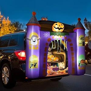 ZPISF 6 FT Halloween Inflatables Outdoor Decorations, Trunk or Treat Car Decorations, Blow Ups Haunted Castle with Builtin LEDs for Halloween Decor