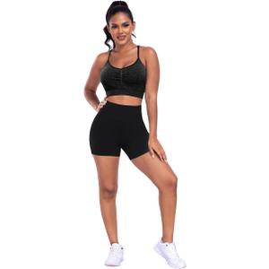 ATHVOTAR Workout Gym Biker Shorts Women: High Waisted Seamless Sports Running Butt Lifting Shorts Sets, Black/Black, Size: M
