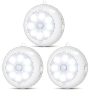 Motion Sensor Light Indoor, LED Night Light Closet Lights, Under Cabinet Lights, AA Battery Operated Stick on Wireless Puck Lights for Wall, Step, Stair, Dimmable (3 Pack) (6000K Clean White-3 Pack)