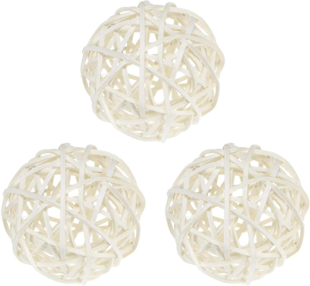 M METERXITY 3-Pack Wicker Rattan Balls 80mm/3.1 Inch Decorative Rattan Balls Orbs Vase Fillers Bowl Fillers for Christmas/Weddings/Thanksgiving/DIY Crafts/Home Decor [White]