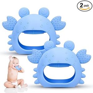 Anboor 2 Pack Baby Teething Toys, Silicone Teethers for Babies 0-6 Months Anti Dropping Hand Teether, Infant Baby Chew Toys for Teething Relief, for Newborn Soon-to-be Mothers (Blue,Crab)